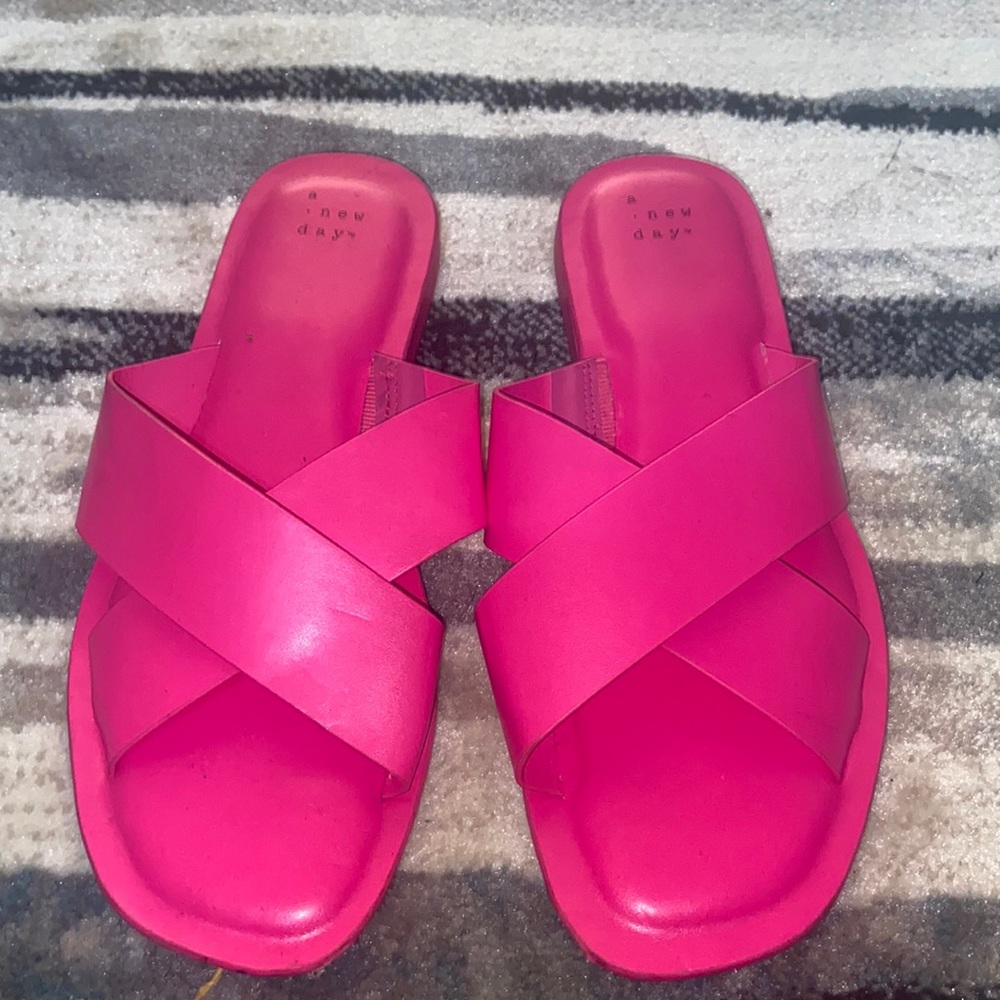 Hot pink slides , cute for the pool with a two piece bikini